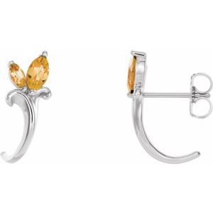 Natural Citrine Floral-Inspired J-Hoop Earrings