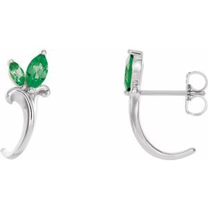 Natural Emerald Floral-Inspired J-Hoop Earrings