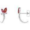 Platinum Natural Mozambique Garnet Floral J-Hoop Earrings