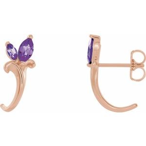 Natural Amethyst Floral-Inspired J-Hoop Earrings