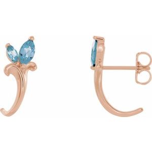 Natural Aquamarine Floral-Inspired J-Hoop Earrings