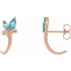 Natural Blue Zircon Floral-Inspired J-Hoop Earrings