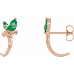 Natural Emerald Floral-Inspired J-Hoop Earrings