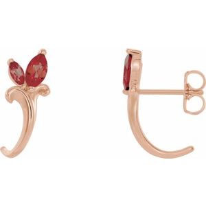 Natural Mozambique Garnet Floral-Inspired J-Hoop Earrings