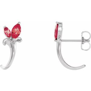 Natural Ruby Floral-Inspired J-Hoop Earrings