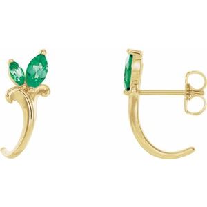 Lab-Grown Emerald Floral-Inspired J-Hoop Earrings