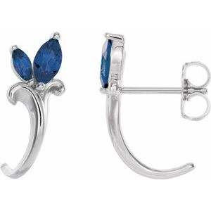 Natural Blue Sapphire Floral-Inspired J-Hoop Earrings