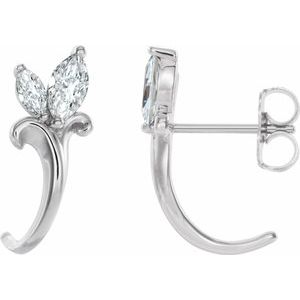 Natural White Sapphire Floral-Inspired J-Hoop Earrings