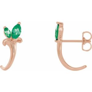 Lab-Grown Emerald Floral-Inspired J-Hoop Earrings