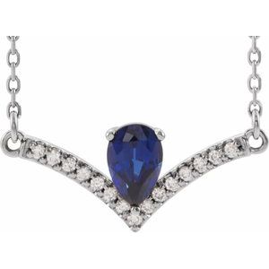 Lab-Grown Blue Sapphire And .06 Ctw Natural Diamond Necklace