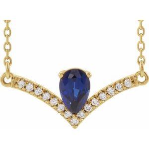 Lab-Grown Blue Sapphire And .06 Ctw Natural Diamond Necklace