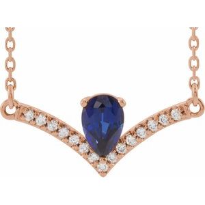 Lab-Grown Blue Sapphire And .06 Ctw Natural Diamond Necklace