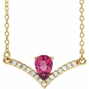 Natural Pink Tourmaline And .06 Ctw Natural Diamond Necklace