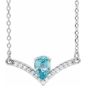 Natural Blue Zircon And .06 Ctw Natural Diamond Necklace