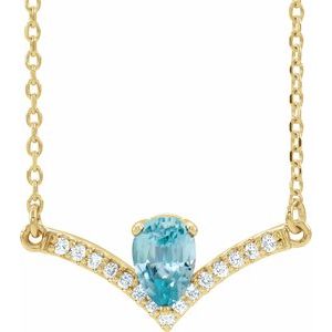 Natural Blue Zircon And .06 Ctw Natural Diamond Necklace