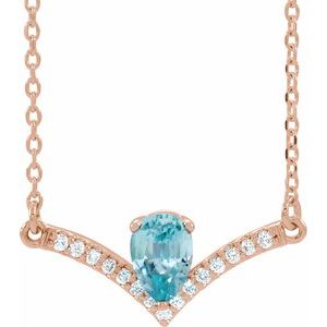 Natural Blue Zircon And .06 Ctw Natural Diamond Necklace