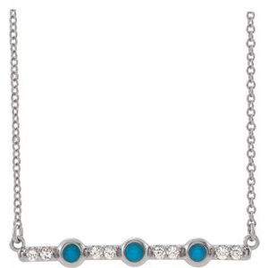 Natural Turquoise And 1/8 Ctw Natural Diamond Bar Necklace