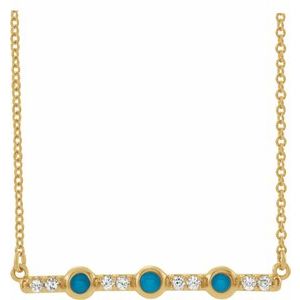 14K Yellow Natural Turquoise & 1/10 CTW Natural Diamond Bar 18″ Necklace