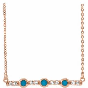 Natural Turquoise And 1/8 Ctw Natural Diamond Bar Necklace