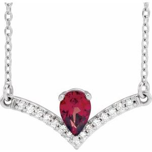 Natural Mozambique Garnet And .06 Ctw Natural Diamond Necklace