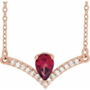 Natural Mozambique Garnet And .06 Ctw Natural Diamond Necklace