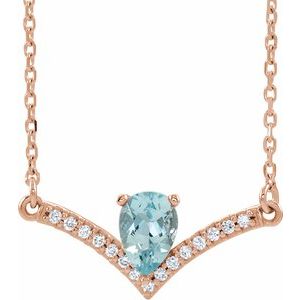 Natural Aquamarine And .06 Ctw Natural Diamond Necklace