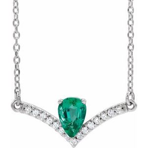 Lab-Grown Emerald And .06 Ctw Natural Diamond Necklace