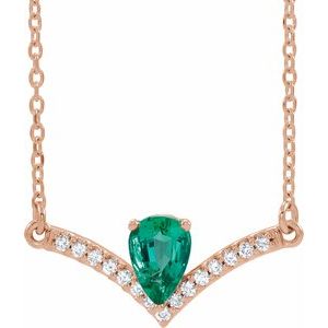 Lab-Grown Emerald And .06 Ctw Natural Diamond Necklace