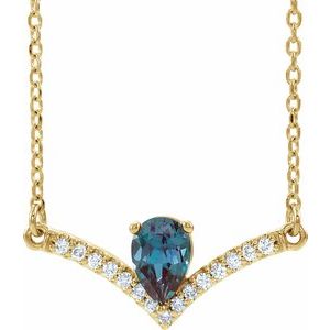 Lab-Grown Alexandrite And .06 Ctw Natural Diamond Necklace