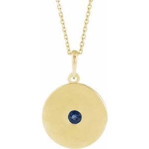 Natural Blue Sapphire Disc Pendant Necklace