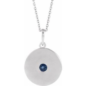 Natural Blue Sapphire Disc Pendant Necklace