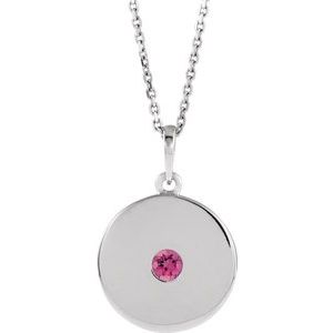 Natural Pink Tourmaline Disc Pendant Necklace