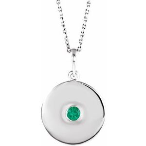 Natural Emerald Disc Pendant Necklace