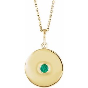 Natural Emerald Disc Pendant Necklace