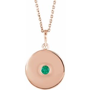 Natural Emerald Disc Pendant Necklace