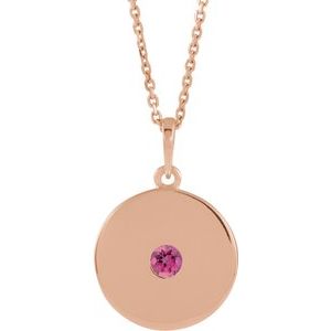 Natural Pink Tourmaline Disc Pendant Necklace