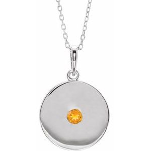 Natural Citrine Disc Pendant Necklace