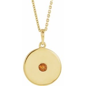 Natural Citrine Disc Pendant Necklace