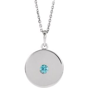 Natural Blue Zircon Disc Pendant Necklace