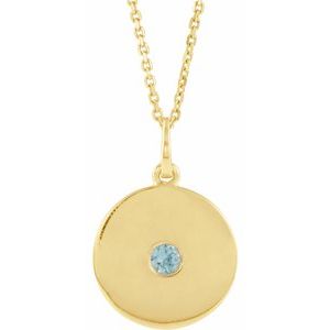 Natural Blue Zircon Disc Pendant Necklace