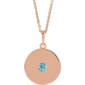 Natural Blue Zircon Disc Pendant Necklace