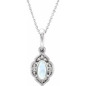 Natural Rainbow Moonstone And .03 Ctw Natural Diamond Clover Necklace