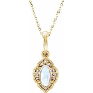 Natural Rainbow Moonstone And .03 Ctw Natural Diamond Clover Necklace