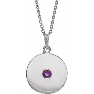 Natural Amethyst Disc Pendant Necklace