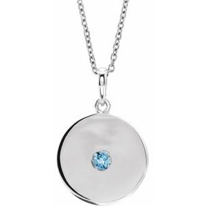 Natural Aquamarine Disc Pendant Necklace