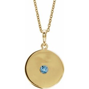 Natural Aquamarine Disc Pendant Necklace