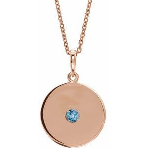 Natural Aquamarine Disc Pendant Necklace