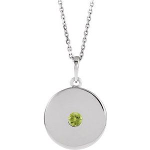 Natural Peridot Disc Pendant Necklace