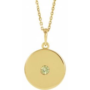 Natural Peridot Disc Pendant Necklace