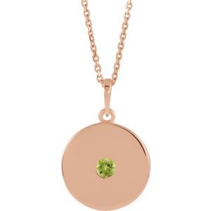 Natural Peridot Disc Pendant Necklace